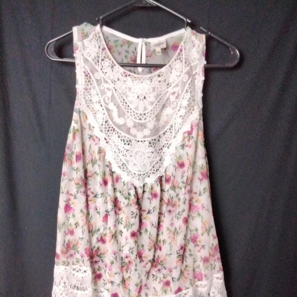 Self Esteem white & pink floral lace tank top with lace trim, size XL #cottageco